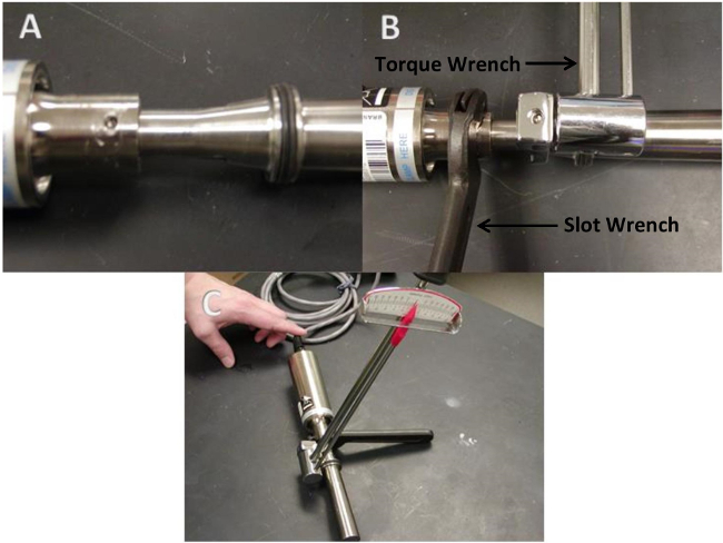 figure-results-2 Static equilibrium experiment with torque wrench and slot wrench setup for force measurement.