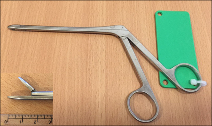 figure-results-1 Surgical instrument used in medical procedures, with detail showing blade measurement for precision.