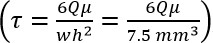 Shear stress formula τ=(6Qμ/wh²), illustrating fluid dynamics calculation.