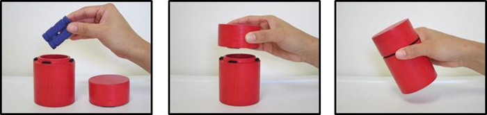 figure-introduction-1 Static equilibrium demonstration using a cylindrical container; assembly diagram for educational purposes.