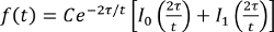 Exponential decay equation, f(t)=Ce^(-2πt/τ), with Bessel functions I₀ and I₁.