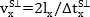 Velocity calculation equation v_x^s1=2l_x/Δt_x^s1 for physics experiment analysis.