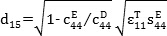 Static equilibrium equation, d₁₅=√(1-c₄₄ᴱ/c₄₄ᴰ)√(ε₁₁ᵀs₄₄ᴱ), symbol representation.