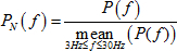 Equation for normalizing power spectral density; ratio of P(f) to mean P(f) over 3Hz to 30Hz range.