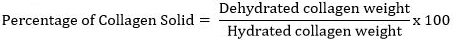 Collagen solid percentage formula, showing weight calculation; illustrative educational equation.