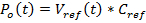 Equation for power calculation; Po(t)=Vref(t)*Cref; relates voltage and capacitance.