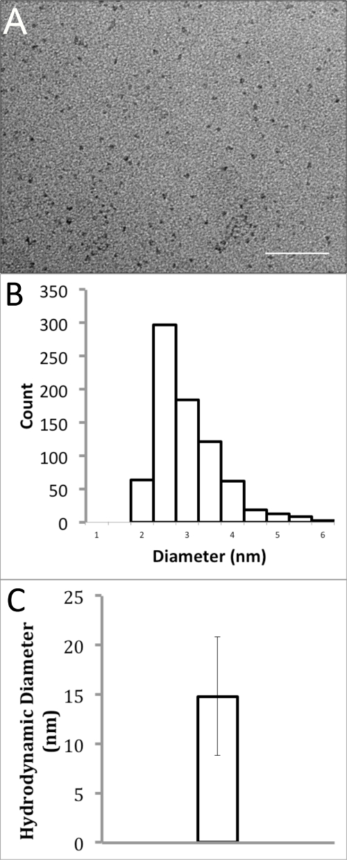 figure-results-2 Nanoparticle size analysis; EM image, size distribution histogram, hydrodynamic diameter chart.