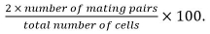 Ratio formula for calculating mating pair percentage; mathematical expression for biological analysis.