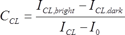 Static equilibrium formula; C_CL equation showing intensity ratios; educational diagram.
