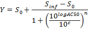 Dose-response curve equation, mathematical formula for pharmacology, log dose-effect analysis.