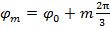 相位计算的数学公式，φm = φ0 + m（2π/3），在三角学背景下。