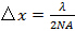 衍射极限方程：Δx = λ/2NA，这是光学分辨率研究的关键。