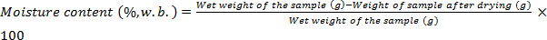 Moisture content formula, equation for calculation. Diagram of sample weight relationship.