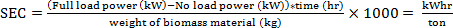 Static efficiency equation for biomass energy in a formula diagram, showing power and weight calculations.