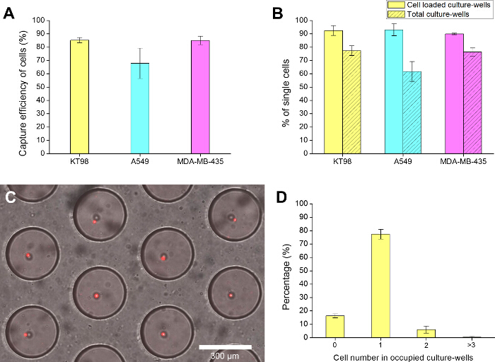 figure-results-3 Cell capture efficiency and single cell analysis; bar charts A-B and microscopy image C; biochemical data.