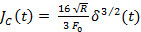 Equation of current density over time; involves square root, fraction, delta operators.