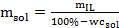 Equation showing solute mass calculation formula for solution concentration in chemistry analysis.