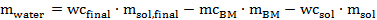 Water balance equation for chromatography process; formula: m_water = WC_final * m_sol,final - m_CB_M * m_BM - WC_sol * m_sol.
