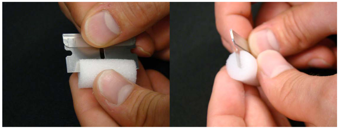 figure-results-3 DIY Pressure Probe Construction: Razor blade incision in foam cylinder, precision setup creation.