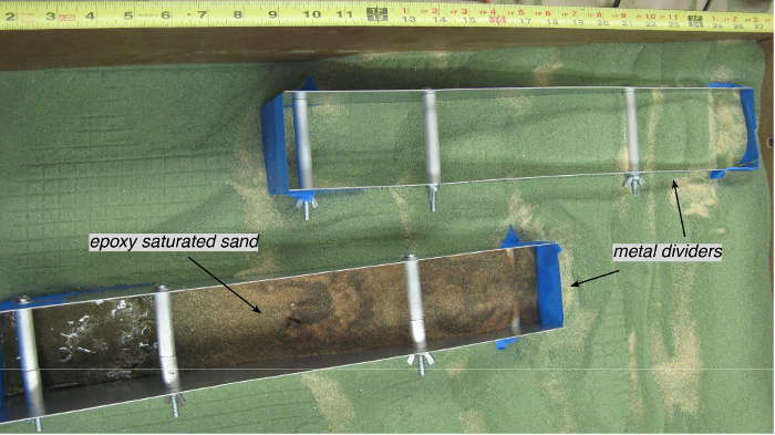 figure-protocol-8 Static equilibrium diagram; epoxy saturated sand, metal dividers, geotechnical experiment setup.