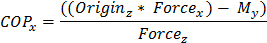 figure-introduction-1 COP calculation formula for center of pressure in biomechanics, equation shown in image format.