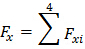 Static equilibrium equation \( F_x = \sum_{i=1}^{4} F_{xi} \); physics formula, diagram.