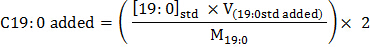 C19:0 addition formula, diagram for chemical calculations, including concentration and volume terms.