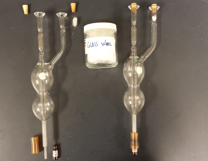 Static equilibrium; glass apparatus with jar and wool for chromatography preparation diagram.