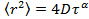 Equation illustrating diffusion process; ⟨r²⟩=4Dτ^α; relevant for physics research.