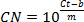 Hydrological equation: CN = 10^(Ct-b)/m formula, used in water flow or soil moisture analysis.