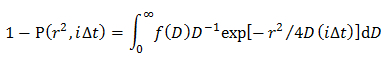静态平衡公式，方程：1-P(r²,iΔt)=∫₀^∞f(D)D⁻¹exp[-r²/4D(iΔt)]dD，数学推导。