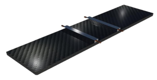 Carbon fiber solar panel setup showcasing energy absorption on reflective surface.