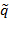 Equation, symbol q tilde in mathematical context.