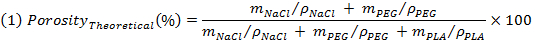Theoretical porosity equation, formula for material density and porosity analysis.
