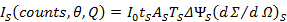 Scattering equation for optical analysis; Intensity formula in spectroscopic data, mathematical expression.