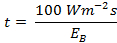 Equation for time calculation in energy balance; t=100 Wm⁻²s/EB; physics formula.