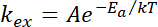 figure-protocol-5 Rate constant formula: k_ex = Ae^(-Ea/kT), Arrhenius equation, chemical kinetics.