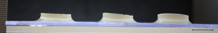 Static equilibrium, hydrogel deformation study, side view, morphology analysis, material consistency.