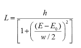 Lorentzian line shape formula, showing peak characterization in spectroscopy analysis.