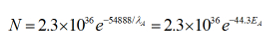Static equilibrium equation N=2.3×10^36 e^(-5.68×10^4/E_A) formula analysis.