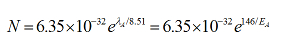 Static equilibrium formula N=6.35×10⁻³²e^(λ/8.51)=6.35×10⁻³²e^(14.6/E₄) equation.