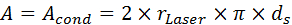figure-protocol-15 Static equilibrium formula; \(A = A_{\text{cond}} = 2 \times r_{\text{Laser}} \times \pi \times d_s\); equation.
