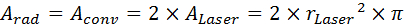 figure-protocol-16 Equation depicting laser area calculation, showing \(A_{rad}=A_{conv}=2 \times A_{Laser}=2 \times r_{Laser}^2 \times \pi\).