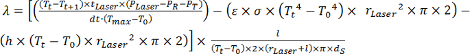 figure-protocol-17 Static equilibrium equation for laser heat transfer analysis; formula diagram with thermal parameters.