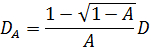 Equation of apparent diffusion coefficient \(D_A\) related to absorption \(A\), scientific formula.