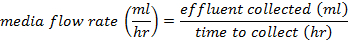 media flow rate formula, ml/hr, effluent collected over time, chromatography analysis