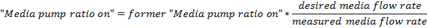 Media pump ratio equation; formula for adjusting media flow rates in scientific experiments.