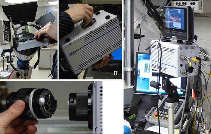Spectroscopy setup for optical excitation; equipment detail; includes screen display and control unit.