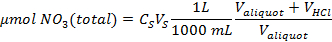 Nitrate quantification equation, chemical analysis formula, analytical chemistry method.