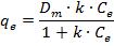 figure-results-1 Langmuir isotherm equation for adsorption: \( q_e = \frac{D_m \cdot k \cdot C_e}{1 + k \cdot C_e} \).